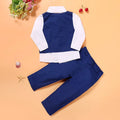 Blue boys smart casual suit set with turtleneck, vest, tie, and trousers for toddlers sizes 2T to 7T