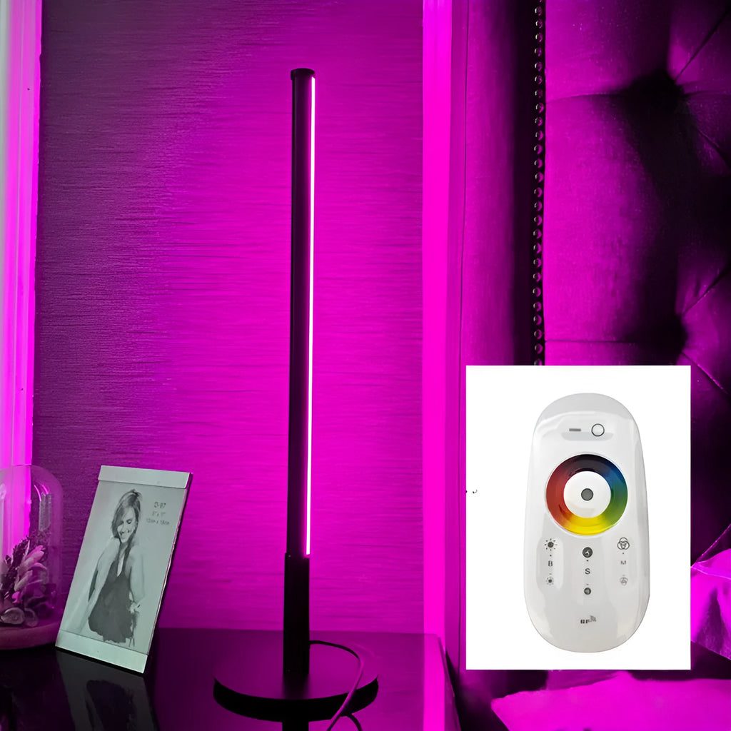 Nordic minimalist black bedside lamp with remote control on wooden nightstand