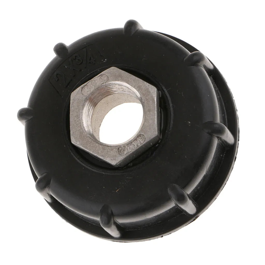 Black industrial barrel valve connector with stainless steel and PP plastic construction for 1000 litre chemical containers
