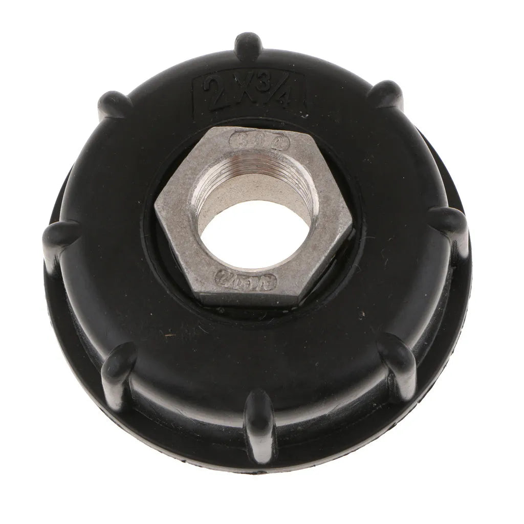 Black industrial barrel valve connector with stainless steel and PP plastic construction for 1000 litre chemical containers