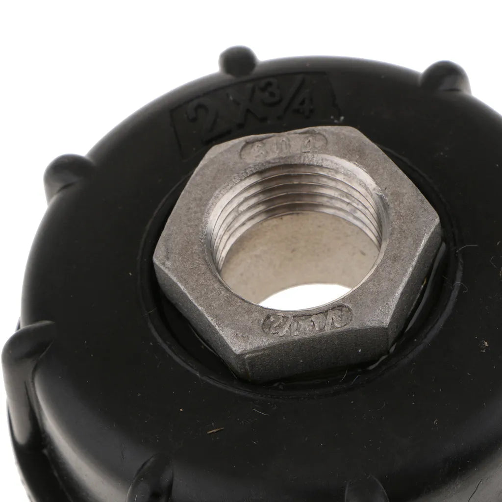Black industrial barrel valve connector with stainless steel and PP plastic construction for 1000 litre chemical containers