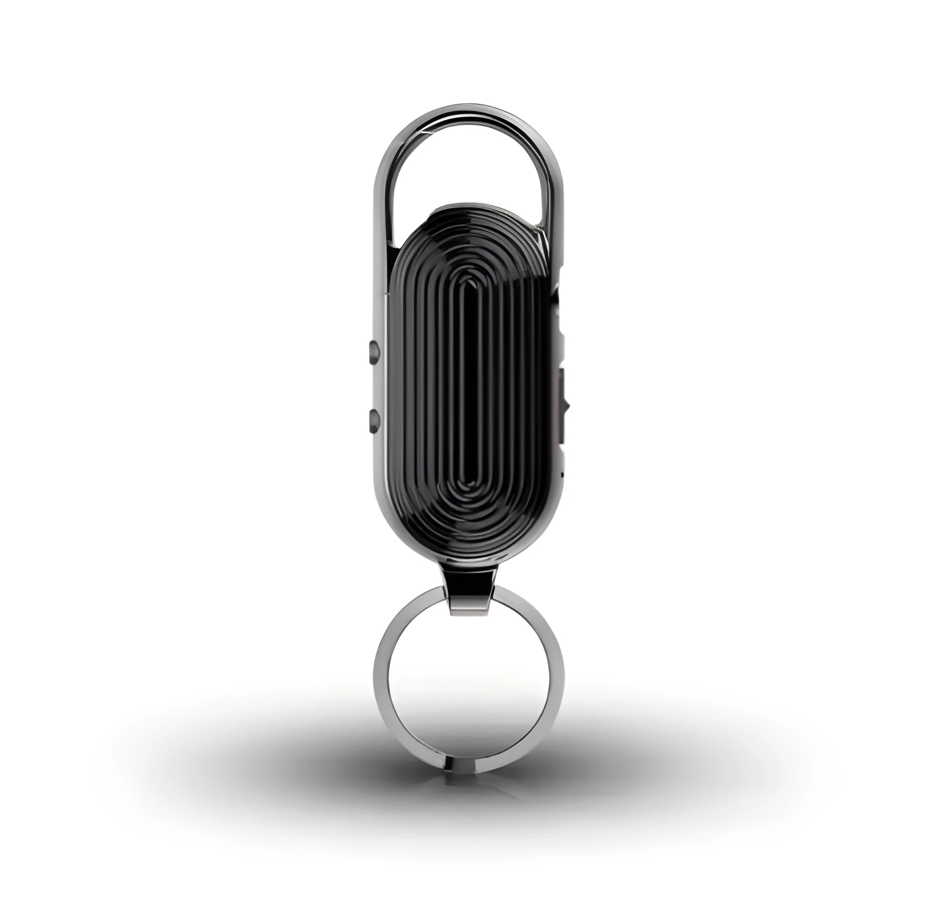 Black portable voice recorder with zinc alloy shell, USB port, and recording controls