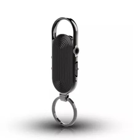 Black portable voice recorder with zinc alloy shell, USB port, and recording controls