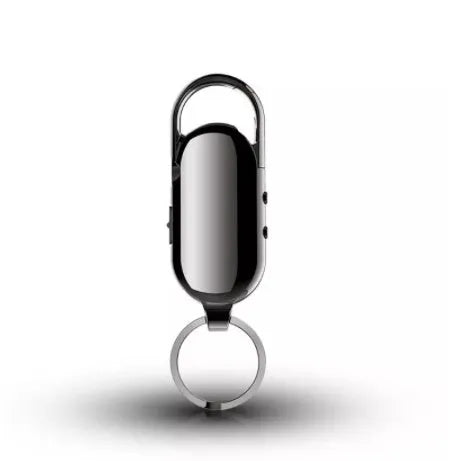 Black portable voice recorder with zinc alloy shell, USB port, and recording controls