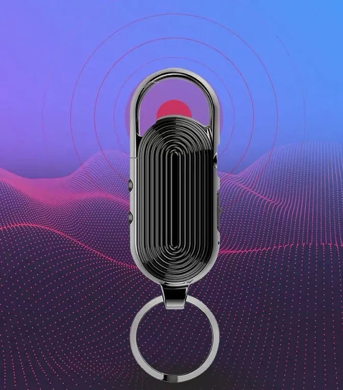 Black portable voice recorder with zinc alloy shell, USB port, and recording controls