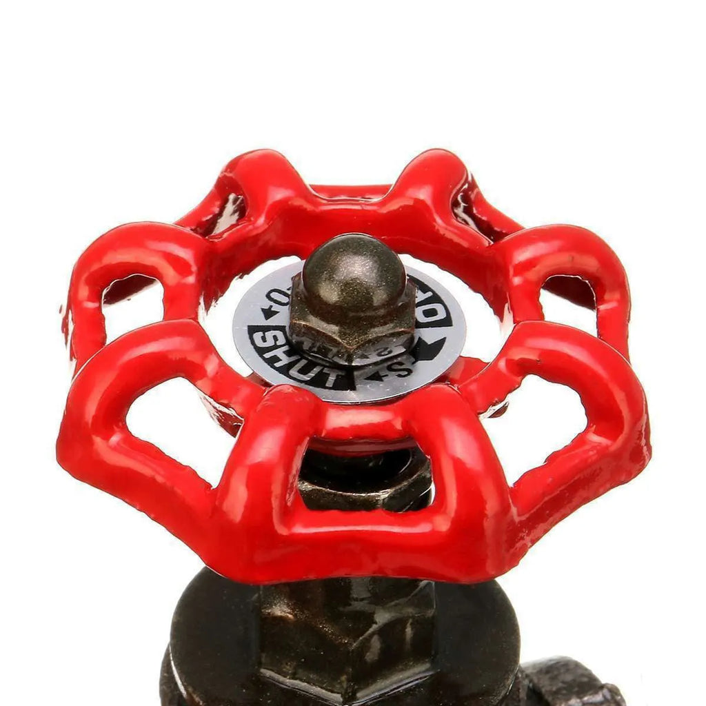 Red steampunk industrial 3/4 light switch valve with copper brass construction and threaded mini tee design