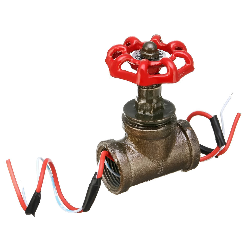 Red steampunk industrial 3/4 light switch valve with copper brass construction and threaded mini tee design