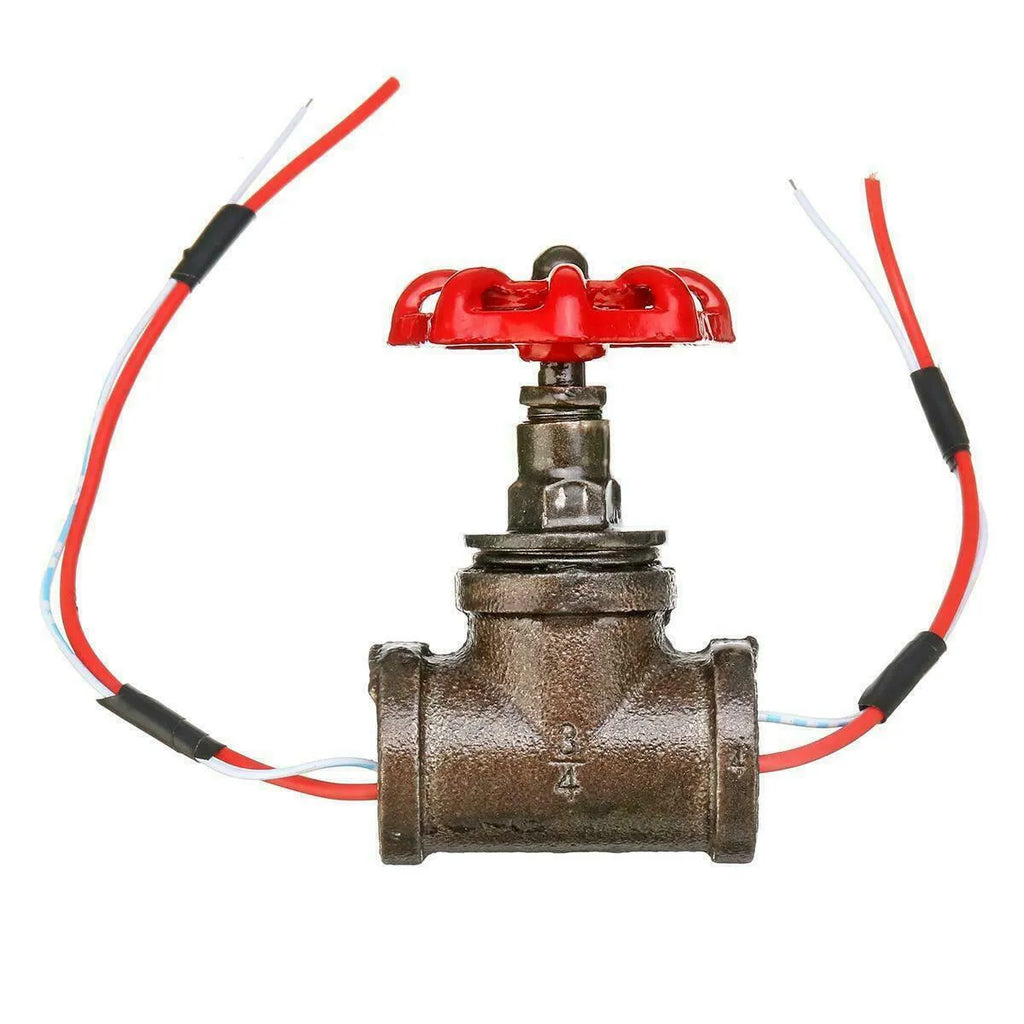 Red steampunk industrial 3/4 light switch valve with copper brass construction and threaded mini tee design