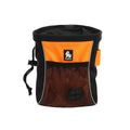Green waterproof dog training waist bag with a removable waste bag compartment, shown on a person's waist.