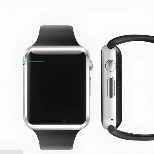 A1 Android smart watch with 1.54-inch screen, shown in available colours: black, silver, white, gold, pink, red, green, blue.