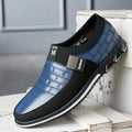 Men's black leather casual low-top shoes shown from the side