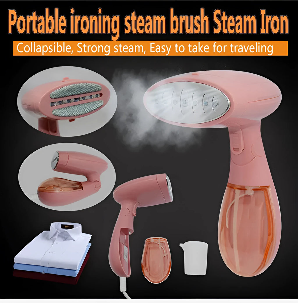 Pink Sokany handheld steam ironing brush on a white background.