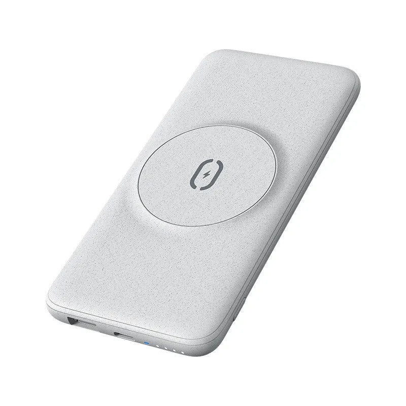Mint green magnetic wireless power bank with back clip showing MagSafe charging surface