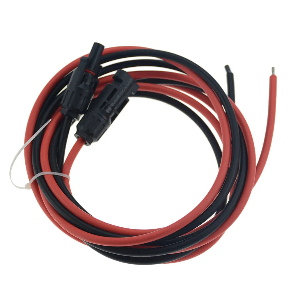 MC4 connector solar extension cable with black insulation, showing connector detail and cable markings