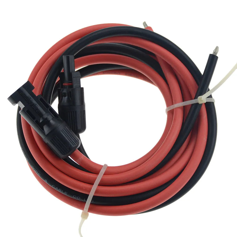 MC4 connector solar extension cable with black insulation, showing connector detail and cable markings