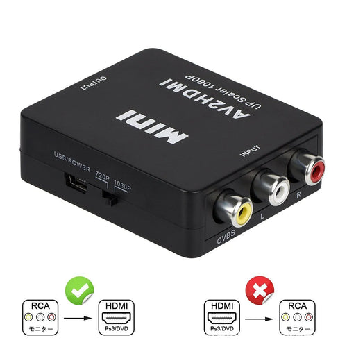 Black and white AV to HDMI converter with 0.5m cable for 1080p video conversion