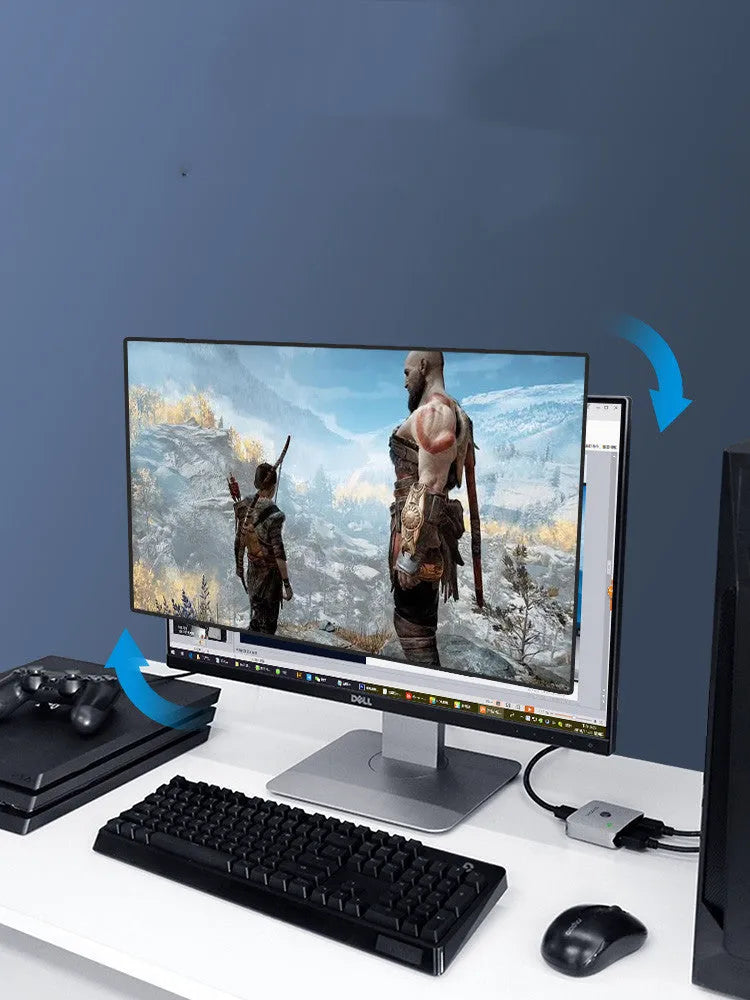 Grey Haibeisi HDMI splitter switcher with 1 input and 2 output ports for computer TV monitor video sharing