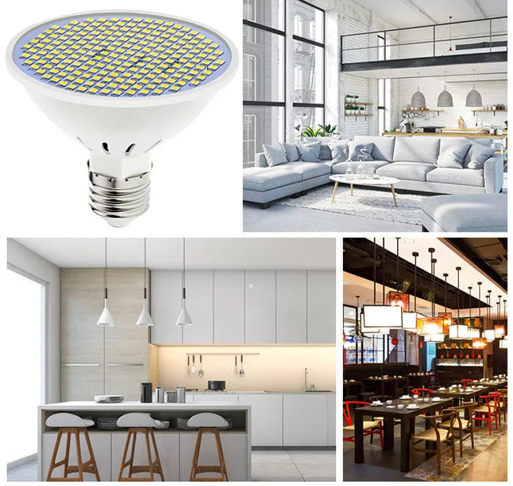 E27 screw base LED lamp cup bulb showing warm white and cool white light options