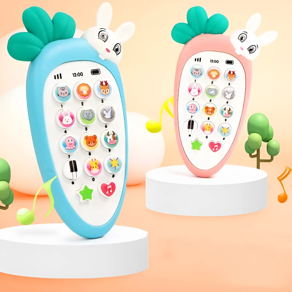 Baby electronic phone toy with coloured buttons in pink, blue, green or orange options