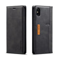 Retro brown leather flip wallet case for iPhone with visible card slots.