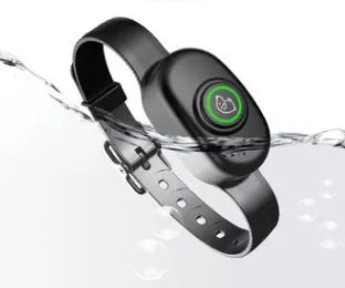 Black rechargeable remote dog training collar with waterproof receiver and handheld transmitter.