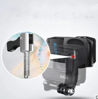 Silver and black 360-degree rotating GoPro backpack clip mount for action cameras.