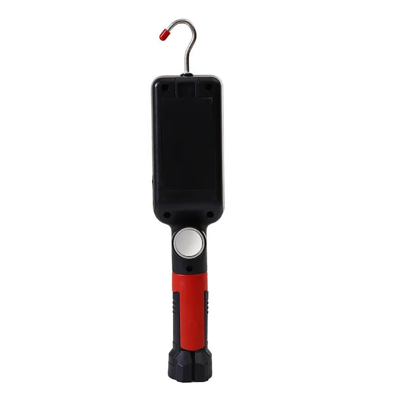 Red COB LED rechargeable flashlight with magnetic base for hands-free use during outdoor activities