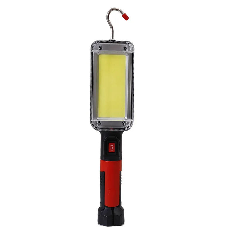 Red COB LED rechargeable flashlight with magnetic base for hands-free use during outdoor activities