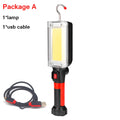 Red COB LED rechargeable flashlight with magnetic base for hands-free use during outdoor activities