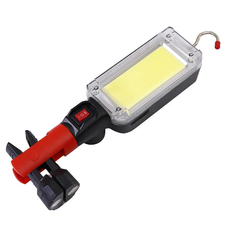 Red COB LED rechargeable flashlight with magnetic base for hands-free use during outdoor activities