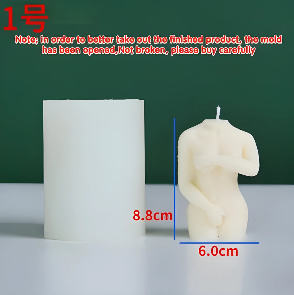 Silicone mould for making detailed shy female body shaped candles in three sculpture variations.