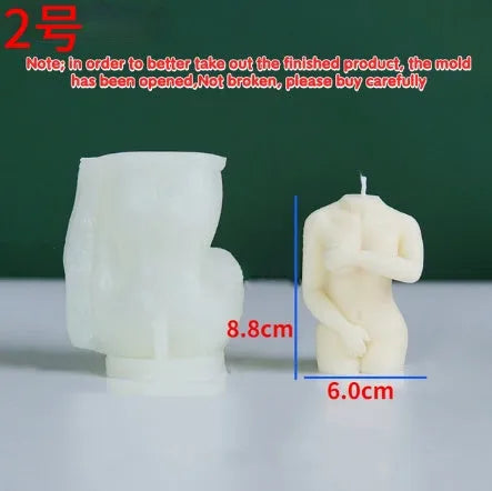 Silicone mould for making detailed shy female body shaped candles in three sculpture variations.