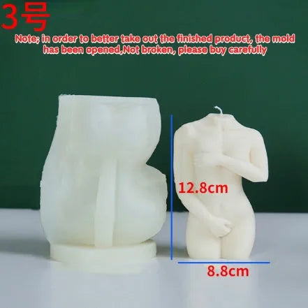 Silicone mould for making detailed shy female body shaped candles in three sculpture variations.