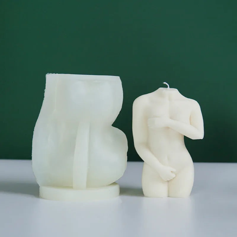 Silicone mould for making detailed shy female body shaped candles in three sculpture variations.
