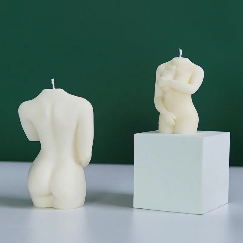 Silicone mould for making detailed shy female body shaped candles in three sculpture variations.