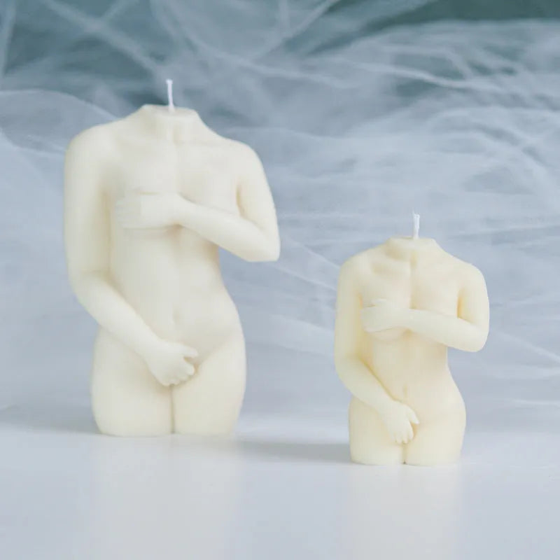 Silicone mould for making detailed shy female body shaped candles in three sculpture variations.