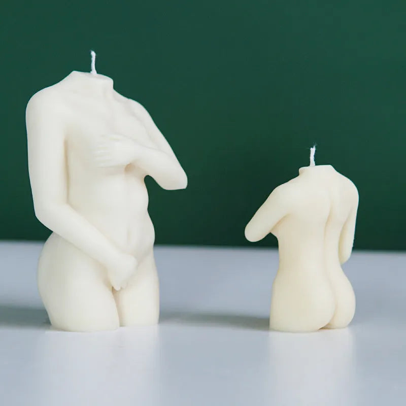 Silicone mould for making detailed shy female body shaped candles in three sculpture variations.