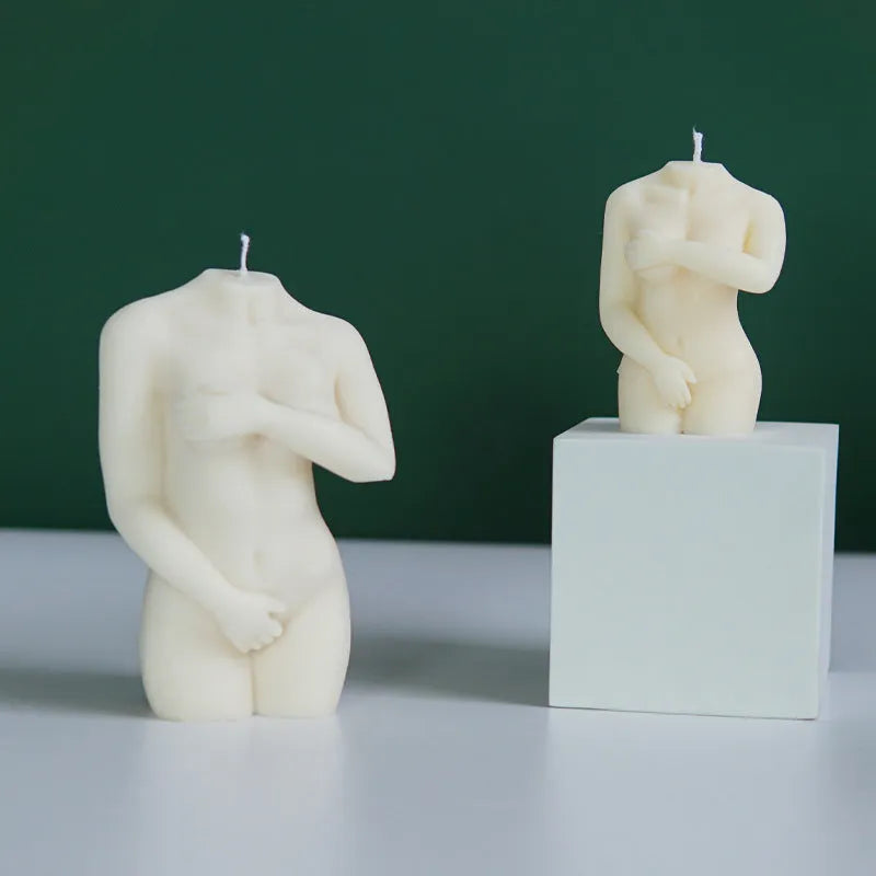 Silicone mould for making detailed shy female body shaped candles in three sculpture variations.