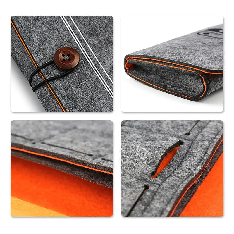 Black felt Nintendo Switch pouch case with double-layer design and game card storage slots