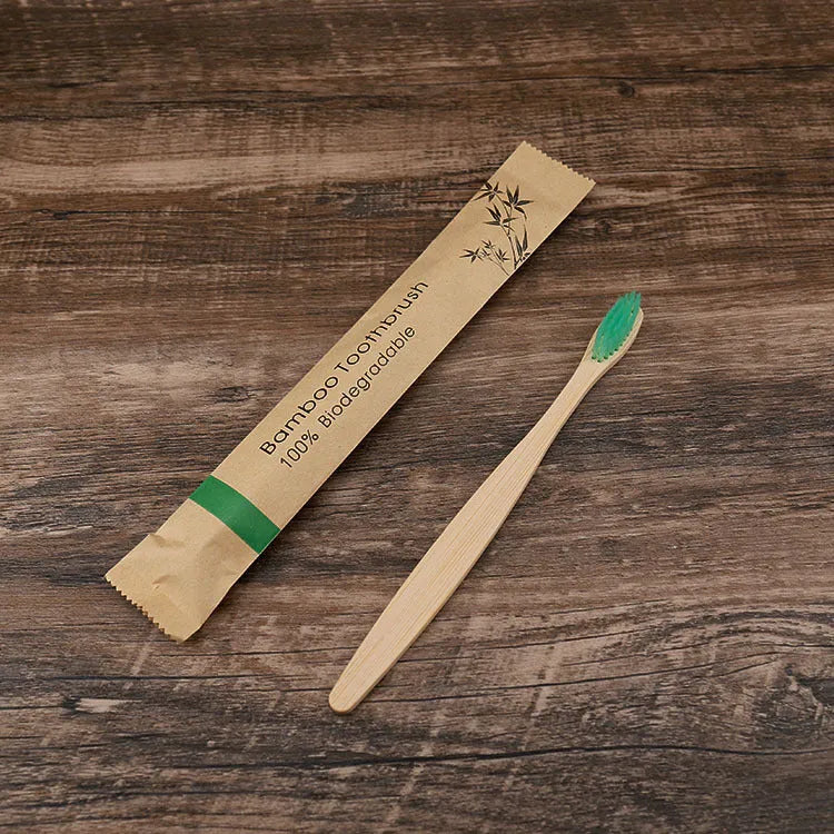 Set of 10 colourful bamboo toothbrushes with charcoal-infused soft bristles and natural bamboo handles