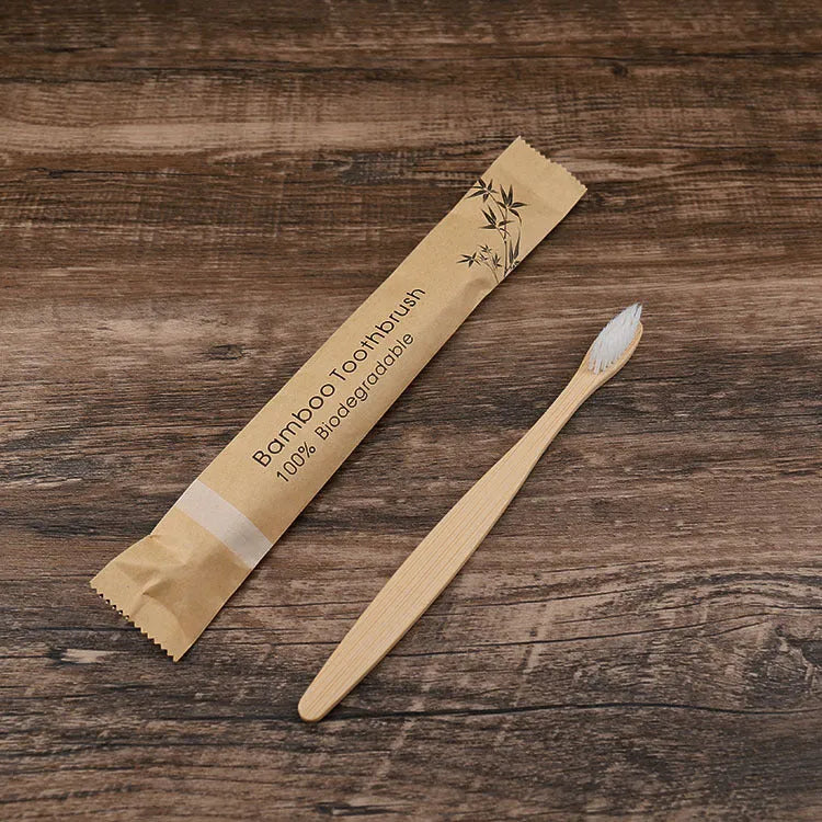 Set of 10 colourful bamboo toothbrushes with charcoal-infused soft bristles and natural bamboo handles