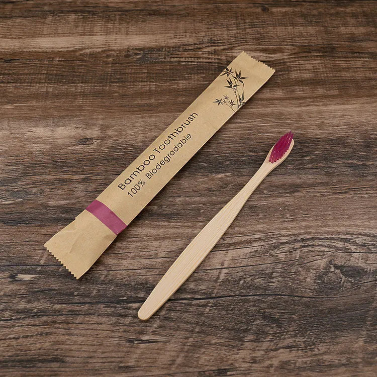 Set of 10 colourful bamboo toothbrushes with charcoal-infused soft bristles and natural bamboo handles