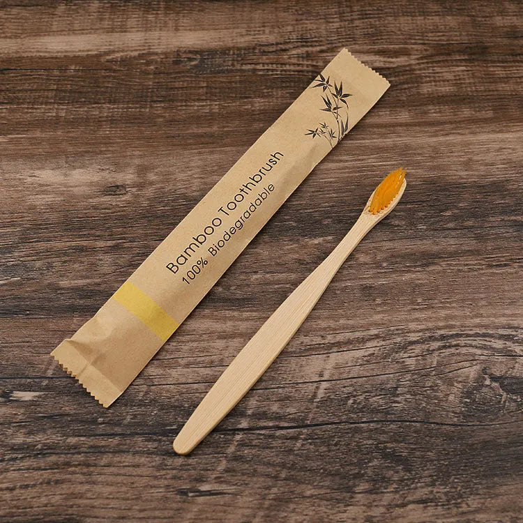 Set of 10 colourful bamboo toothbrushes with charcoal-infused soft bristles and natural bamboo handles