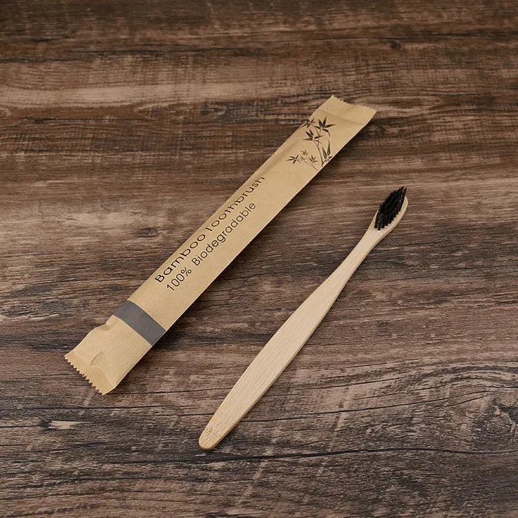 Set of 10 colourful bamboo toothbrushes with charcoal-infused soft bristles and natural bamboo handles