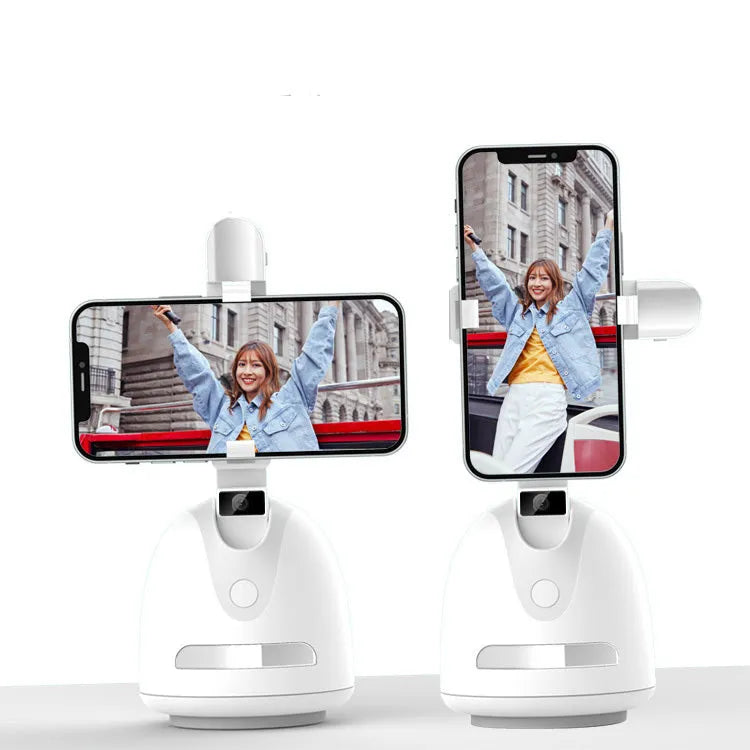 Smartphone face tracking camera mount with fill light on a desk for indoor vlogging