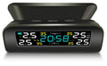 Black wireless solar tyre pressure monitor receiver on car dashboard with internal and external sensor options