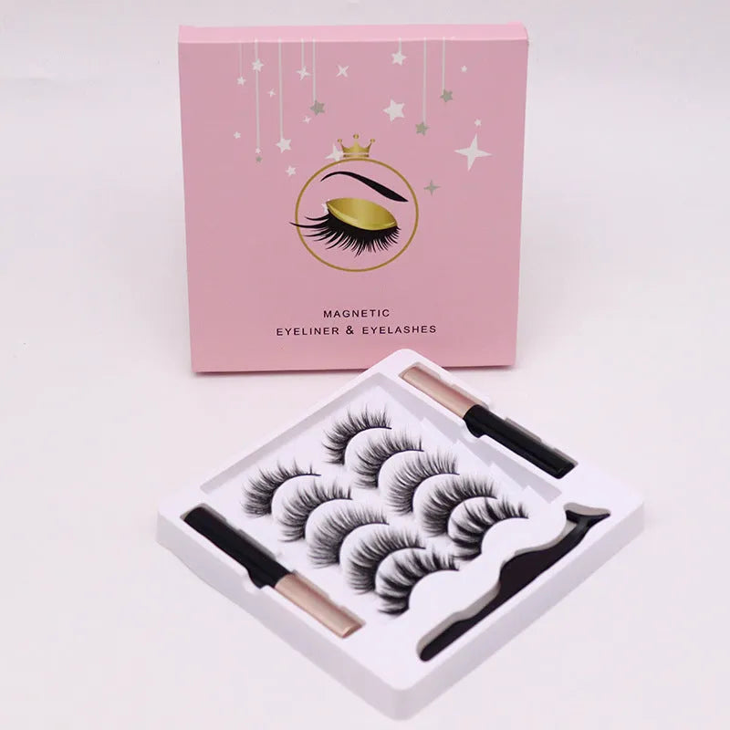 Magnetic eyeliner and false eyelash set with 5 pairs of handmade mink lashes in box