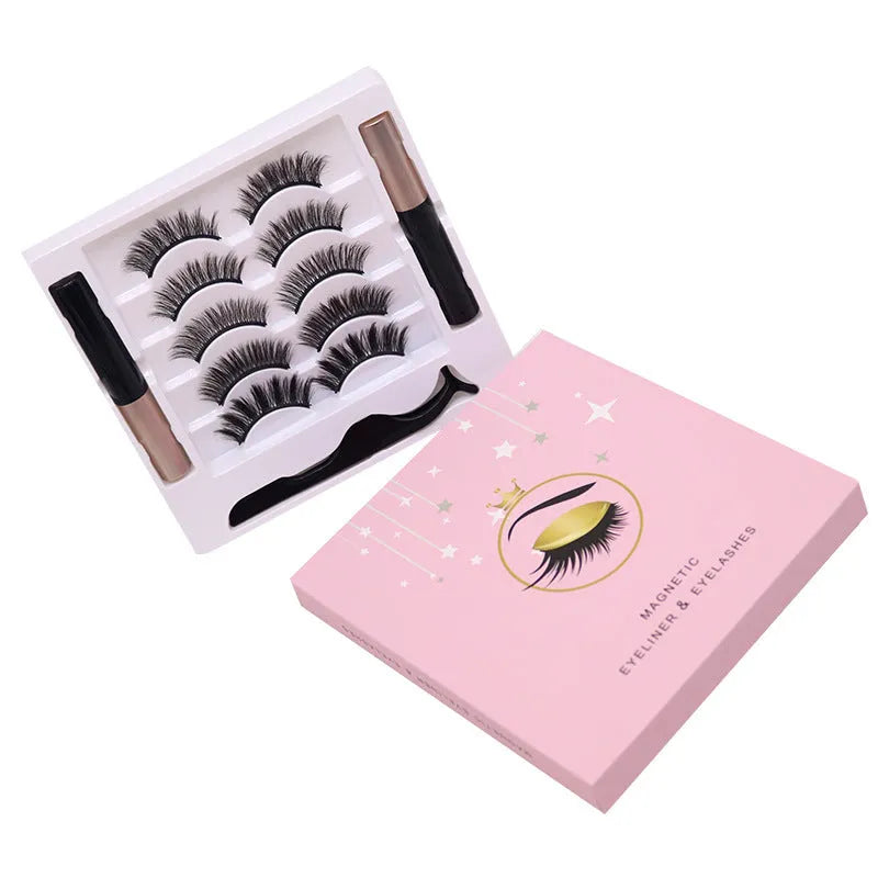 Magnetic eyeliner and false eyelash set with 5 pairs of handmade mink lashes in box