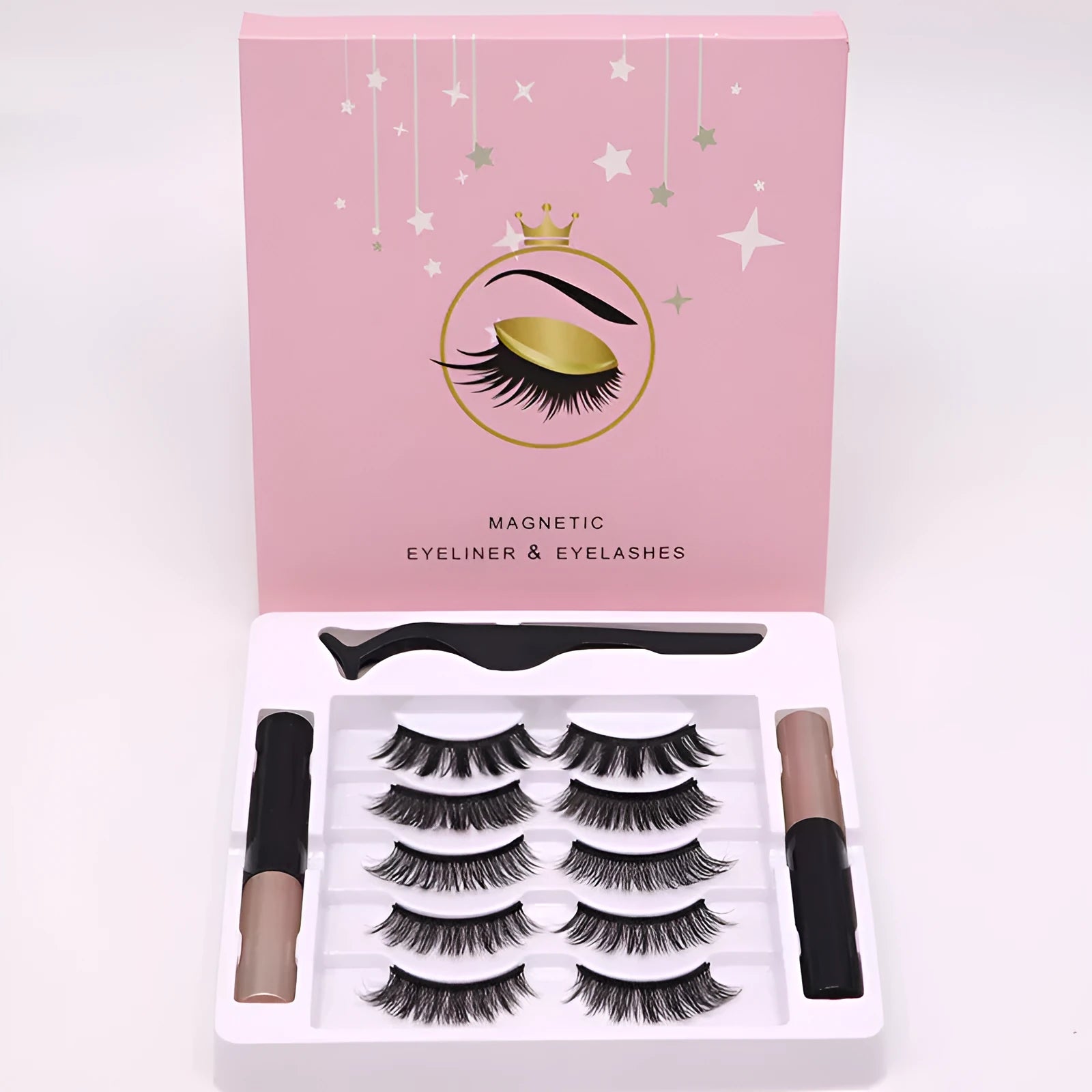 Magnetic eyeliner and false eyelash set with 5 pairs of handmade mink lashes in box