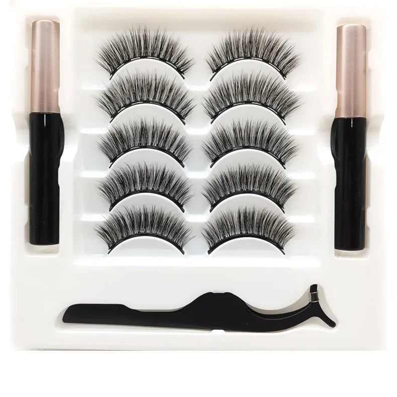 Magnetic eyeliner and false eyelash set with 5 pairs of handmade mink lashes in box